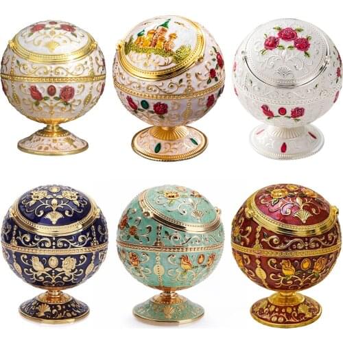 AIHOME Durable Portable Alloy Round Ball Ashtray Car Ashtray Mini Ashtray Relief Stamped Pattern Gift for Outdoor charmingly