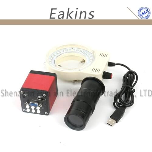 13MP 1/3" CMOS Industry Microscope Camera HDMI VGA 720P +100X C-Mount Lens+48 LED SMD USB Adjustable Ring Light Illuminator Lamp