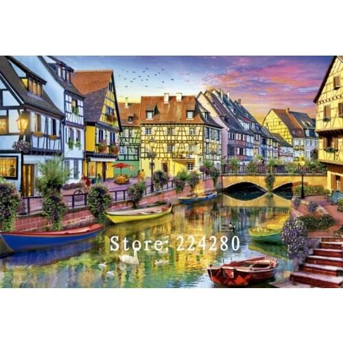 Needlework,Canal side house Scenery 14CT Counted For Embroidery,Quality DIY Cross stitch kits,Art Cross-Stitching Home Decor