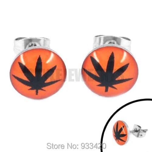 Free shipping! Enamel Orange Tree Leaf Earring Body Piercing Stainless Steel Jewelry Motor Biker Earring Studs SJE370129B