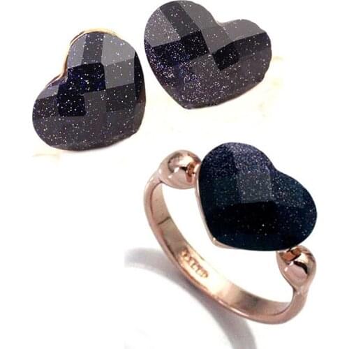 Ociki Cubic Zirconia Earrings and Ring Crystal Jewelry Set Rose Gold Color CZ Blue Sand Sets for Women Girls Drop Shipping