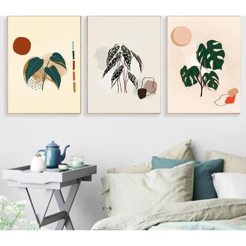 Mid Century Monstera Plant Nordic Poster Home Decoration Scandinavian Sun Decorative Picture Modern Wall Art Canvas Painting