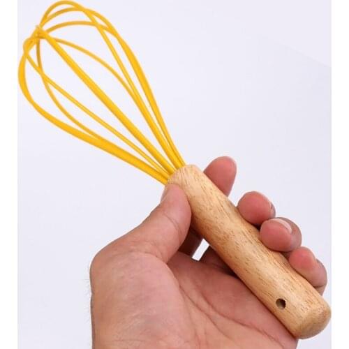 Justdolife Silicone Egg Whisk Wooden Handle Balloon Whisk Balloon Egg Beater Kitchen Milk Cream Butter Whisk Mixer Baking Tool
