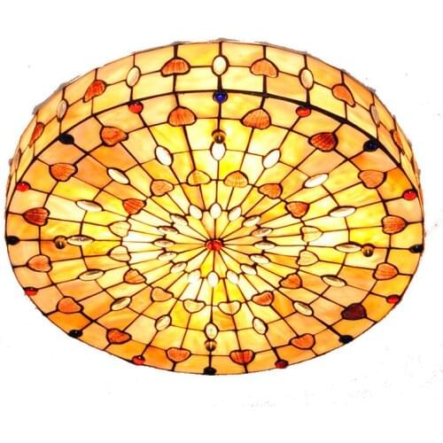 Modern Retro Tiffany Drum Shell Ceiling Light Baroque Stained Glass Hanging Lamp Bedroom Living Room Home Decor Lighting CL258