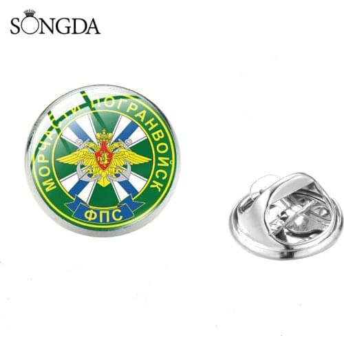 Vintage Pogranotryada Stainless Pin Art Photo Glass Dome Brooch Badge for Jacket Clothes Hat Gift Trendy Men Jewelry Accessories