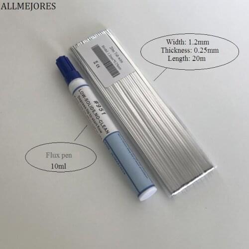 ALLMEJORES High quality Tab wire 1.2mm*0.25mm solar cell tabbed for DIY solar panel kits Copper Solder strip wire+flux pen