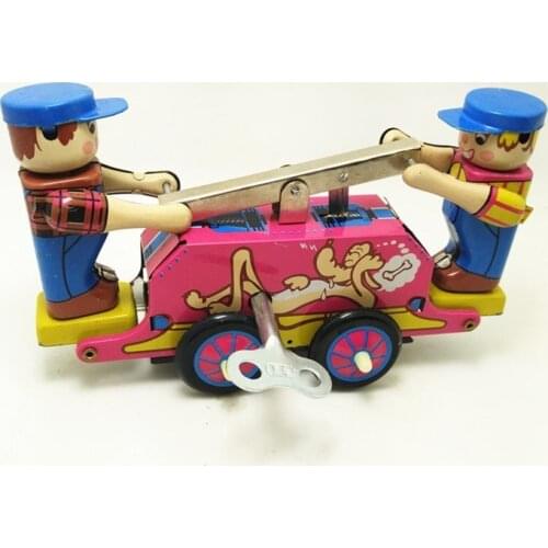 [Funny] Classic collection Retro Clockwork Wind up Metal Walking Tin Lever car railway truck workers Mechanical toys kids gift