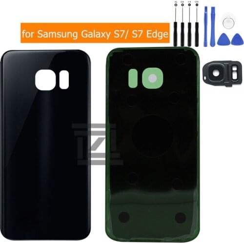 For Galaxy S7 Edge G935 Battery Back Cover for Samsung Galaxy S7 G930 Glass Rear Door Housing Cover + Camera Glass Lens Frame