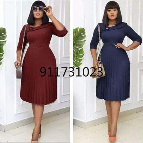 2021 Spring Summer African Women Short Sleeve Polyester Solid Color Dress African Dresses for Women African Clothing