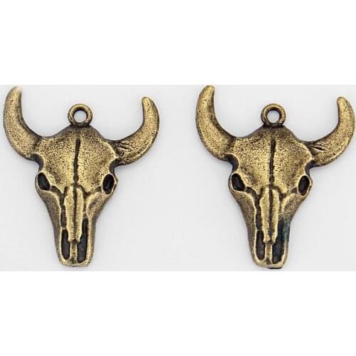 For Chain Necklace Accessories Antique Bronze Copper Cow Bull Ox Head Animal Pendant Set for Men Fashion Necklaces 2021 10pcs