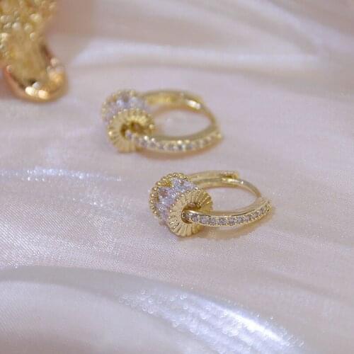 14K Gold Plated Elegant Crystal Geometric Stud Earrings for Women AAA Cubic Zircon Delicate Jewelry Earrings