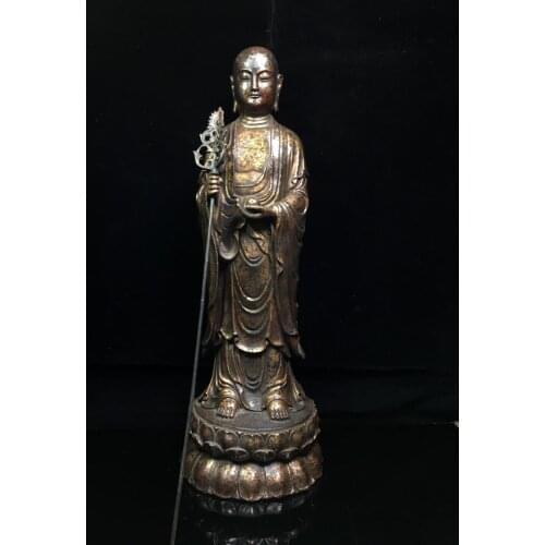 19" Tibet Buddhism Temple Old Bronze Ksitigarbha Buddha Quiet consideration is as deep as the ground Amitabha Enshrine