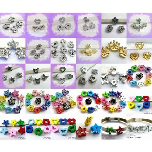 2016 New Styles 5pcs half rhinestone heart slide Charms DIY Accessories Internal Dia 8mm fit 8mm belt wristband pet collar