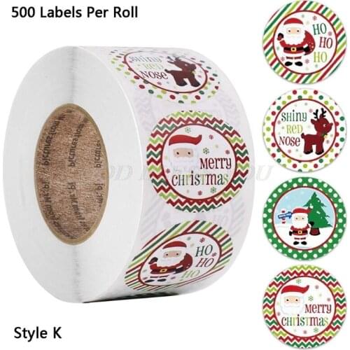 500pcs Round 4 Designs Merry Christmas Thank You Stickers Seal Labels for Envelope Cards Gift Package Scrapbooking Decor