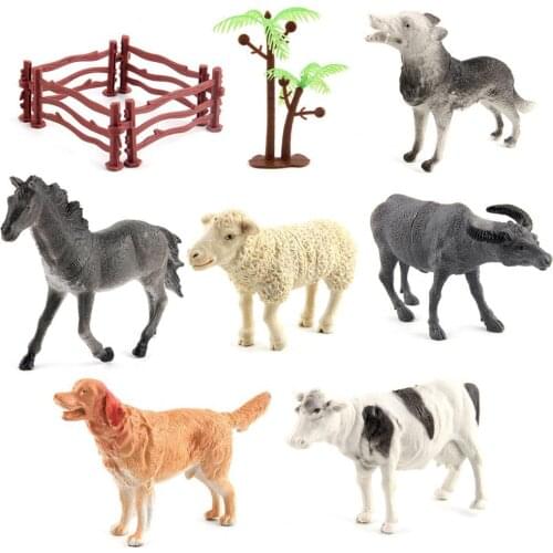 6Pcs/Set Miniature Animal Model Decorative Vivid Educational Wild Animal Horse Sheep Cow Dog Wolf Model for Decoration