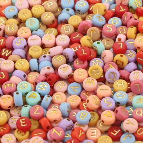 Mixed Color With Gold Letter Acrylic Round Flat Alphabet Loose Beads For Jewelry Making Diy Bracelet Accessories Hole Size 1.5mm