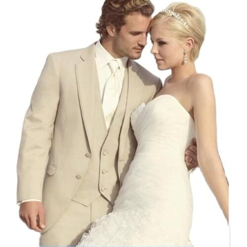 Beige Groom Wedding Tuxedos Mens Evening Dress Handsome Toast Suits Coast Waistcoat Trousers Sets Business Suits K:270