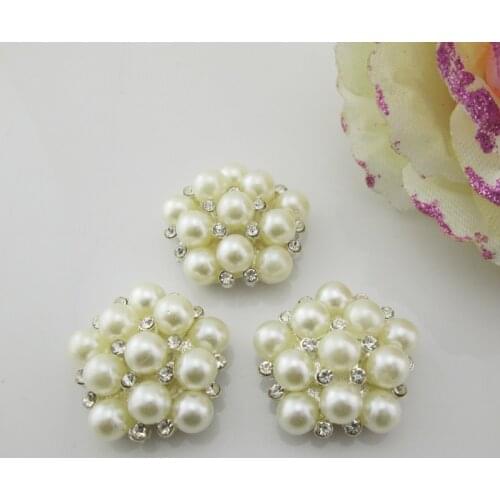 BT162 22mm)5pcs Craft Pearl Crystal Rhinestone Buttons Flower Round Cluster Flatback Wedding Embellishment