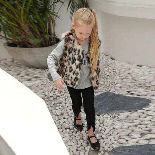 Kids Girls Faux Fur Leopard Print Vest Coat Waistcoat Thicken Baby Jacket Thermal Fashion Trend Delicate Comfortable