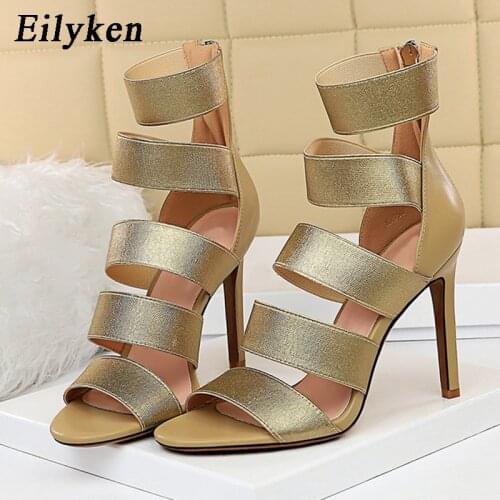 Eilyken Summer Roma Style Women Boots Sandals Fashion Hollow Gladiator Open Toe Zip Stiletto Heels Female Shoes Plus Size 34-43