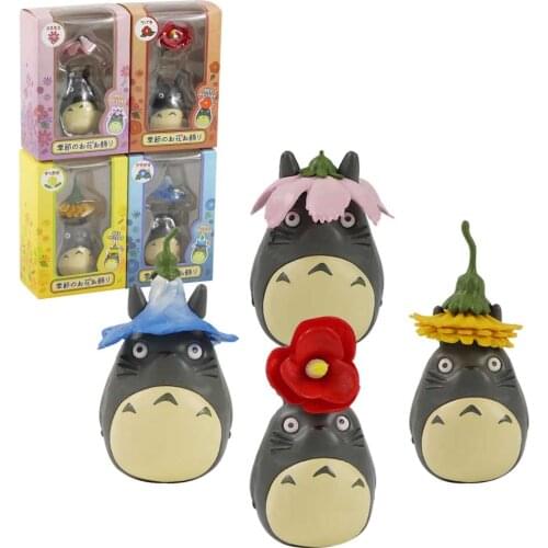 4pcs/set Studio Ghibli My Neighbor Totoro Action Figure Toy Miyazaki Hayao Flower Totoro Gardening Home Model Doll Gifts