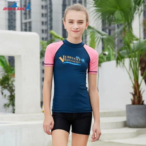 Juvenile Elastic Quick Dry Swimsuit Surf Sunscreen UV Protection Teenagers Rash Guard Diving Suit Tight Beach Teen Short T-Shirt