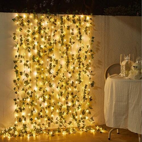 2m 20leds String Lights For Home Wedding Party Hanging Garland Artificial Flower Leaves Fake Creeper Green Leaf Ivy Vine#g3