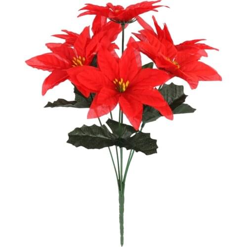 Christmas Flower Artificial Flowers Poinsettia Ornament Hotel Window Silk Fabric Party Festival Supplies New Leaves Decorations