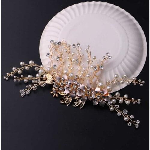 Exquisite Bridal Simulated Pearl Alloy Luxury Hairpin European Style Bridal Hairpin Gold Crystal Flower Female Hairpin LB