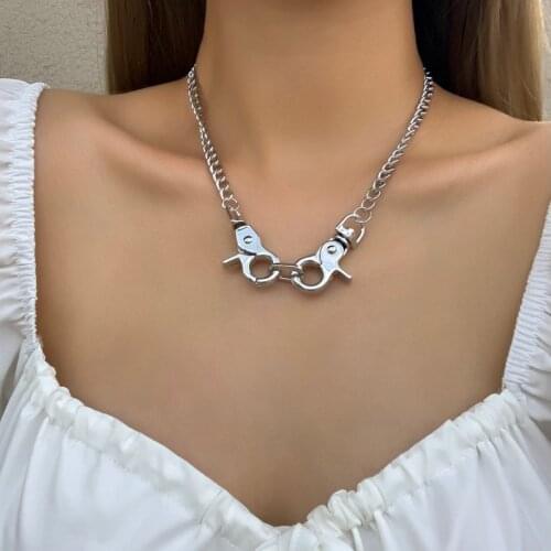 Lifefontier Punk Silver Color Chain Big Clasp Pendant Choker Necklace for Women Gothic Chunky Chain Necklace Jewelry Accessories
