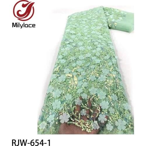 2021 Latest 3D Flowers Tulle Lace Fabric with Sequin High Quality French African Mesh Lace Fabric for Party RJW-654