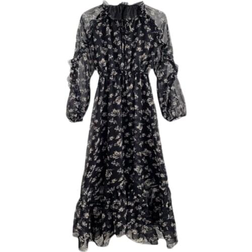 Summer New Chiffon Floral Women Dresses 2021 O-Neck Slim Knee-Length Elegant Office Lady Pulls Outwear Tops