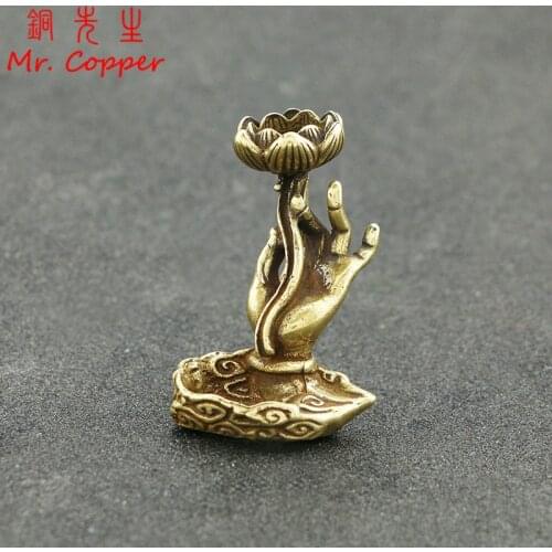 Vintage Brass Tea Ceremony Decorations Copper Buddha Hand Lotus Clouds Pattern Sculpture Ornaments Home Decors Incense Burner
