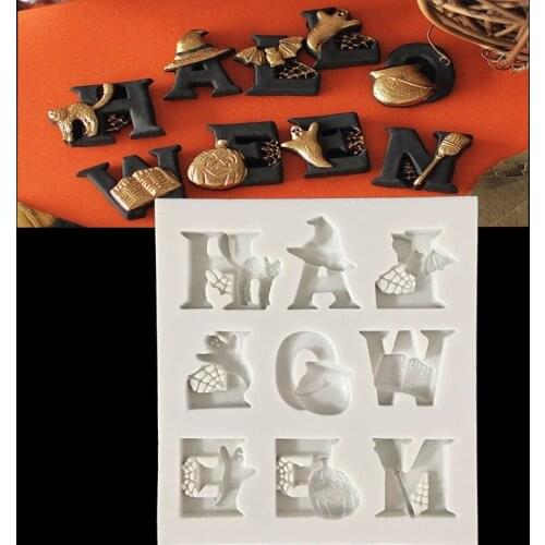 Minsunbak New Halloween series Spoof Alphabet Silicone mold Cake fondant mold Chocolate mold Sugar Craft Tools