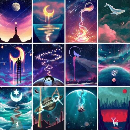 Huacan Diamond Mosaic Embroidery Beads Sets Moon 5D Diamond Painting New Arrivals Landscape Handicraft Creative Hobbies