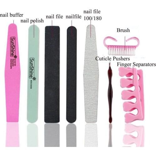 A SET 8Pcs Manicure Set Professional Brush Separators Nailfile Buffering Cuticle Pushers Women Manicure Accessories
