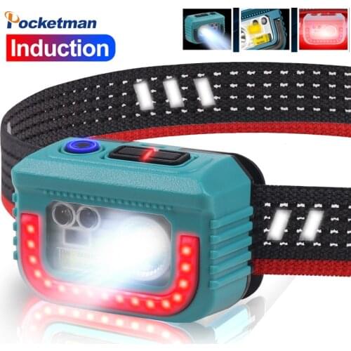 White/yellow/red 3-light Source Sensor Headlamp 7Modes Headlight With Reflective Hollow Headlight Built-in Battery Fishing Lamp
