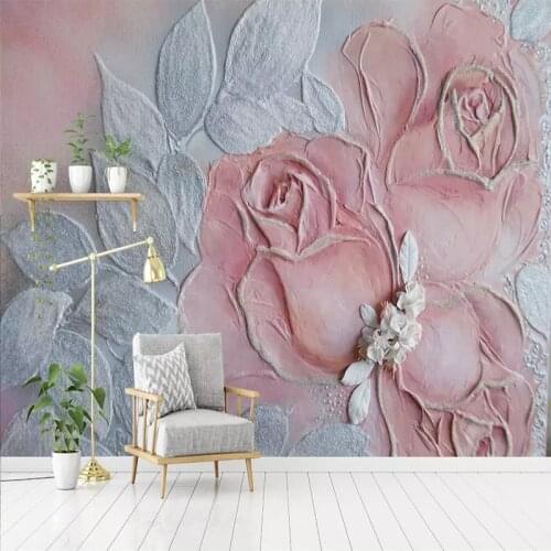 Custom Photo Wallpaper 3D Embossed Red Rose Mural Living Room TV Sofa Background Wall Cloth 3D Decoration Papel De Parede