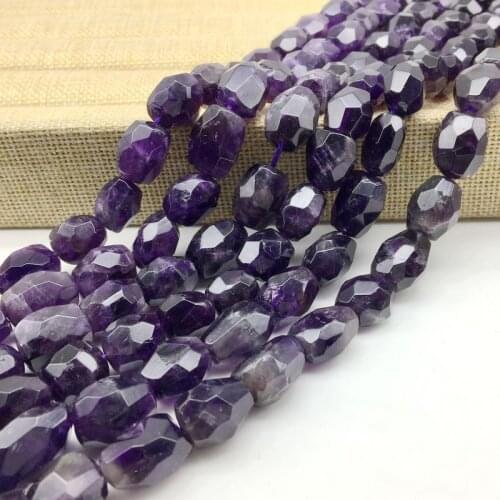 Natural Purple Crystal Amethysts Stone Beads Faceted Oval Drum 12-16 mm DIY Jewelry Making Supplies Rare Bead