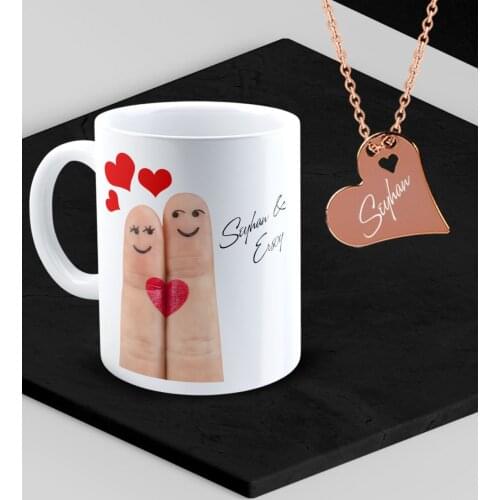 Personalized Valentine 'S Themed Mug and Rose Heart Necklace Set - 84