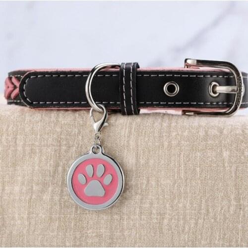 In Stock Personalized Dog Cat Tag Engraved Pet ID Tags 25MM Dog Name Collar Tag Pet Accessories Round Paw Pendant With KeyChain