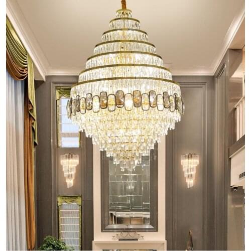 Luxury crystal villa large chandelier for living room hotel lobby decoration lighting mixed color crystal lamp