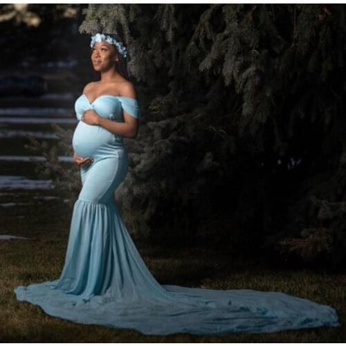 Chiffon Pregnancy Gown Off Shoulder Dress For Pregnant Women Trailing Sweep Length Train Mist Due Date Memento Bump Photography