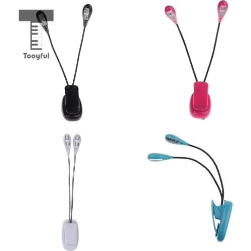 Tooyful Flexible 4 LEDs Dual Arms Music Stand Clamp Lamp Clip-on Music Score Light Bedroom Desk Reading Light