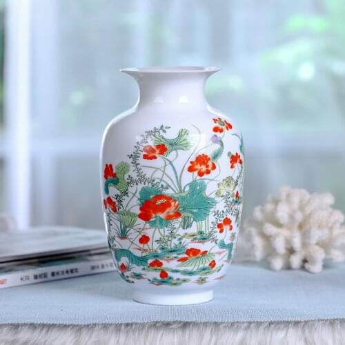 New Chinese Style Vase Jingdezhen Classical Porcelain Kaolin Flower Vase Home Decor Handmade Shining Famille Rose Vases