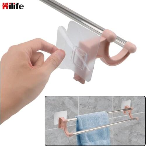 Bar Bathroom Kitchen Hanging Holder Stainless Steel No need Perforated Double-bar Towel Rack Over Door Cabinet Shelf Rack