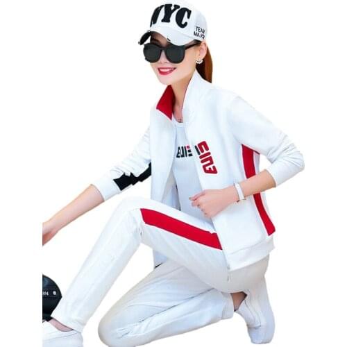 High-end womens sportswear suit spring and autumn new large size three-piece trousers casual fashion