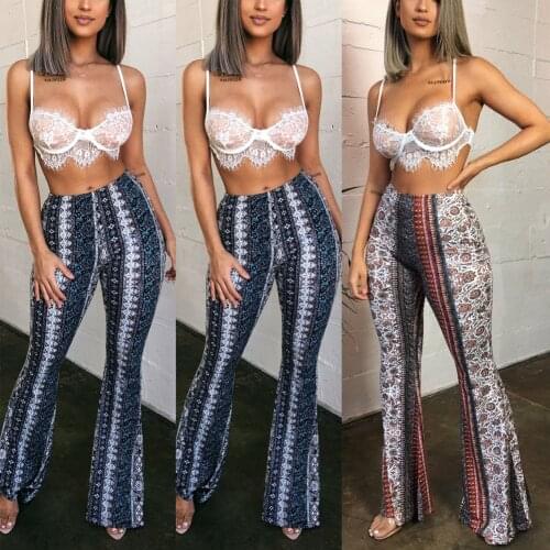 Women High Waist Print Slim Pants Flare Boot Leg Cut Stretch Bottom Lounge Jogger 2020 Summer New