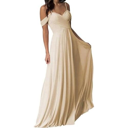 Womens Sweetheart Collar A-line Temperament Pink Champagne Chiffon Formal Wedding Bridesmaid Dress Reception Dress 2020