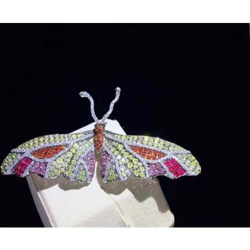 Multi color insect butterfly brooch pins 925 sterling silver with cubic zircon fine women jewelry free shipping